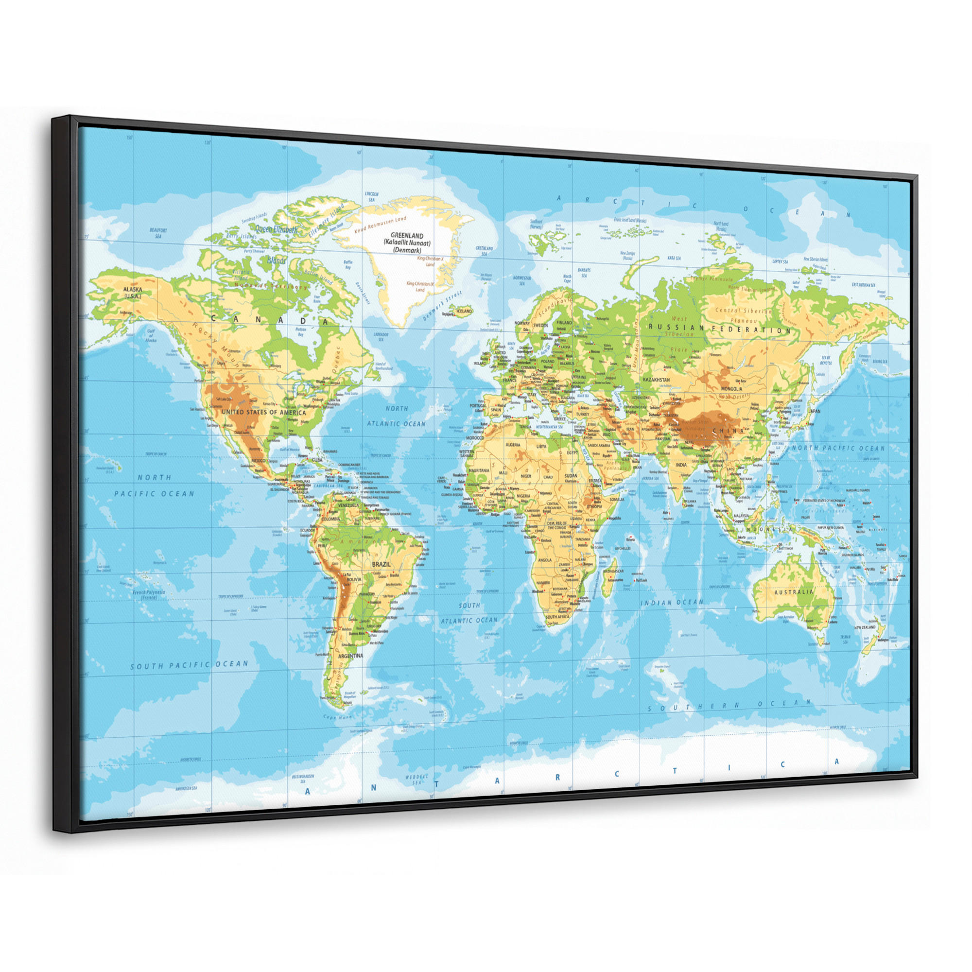 LEINWAND Bilder mit Rahmen - Weltkarte - Statistisch - Blau - Erde - Bildung - 120x80 - Blau, Textil (120/80cm) - MuchoWow
