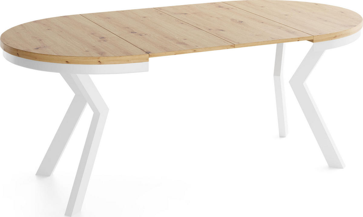 ESSTISCH Savio Weiß Neo rund ausziehbar verlängerbar, Eiche Artisan Hellbraun 90-190/90/77 cm - Weiß/Eiche Artisan, Holz/Holzwerkstoff (90/90/77cm) - WFL GROUP