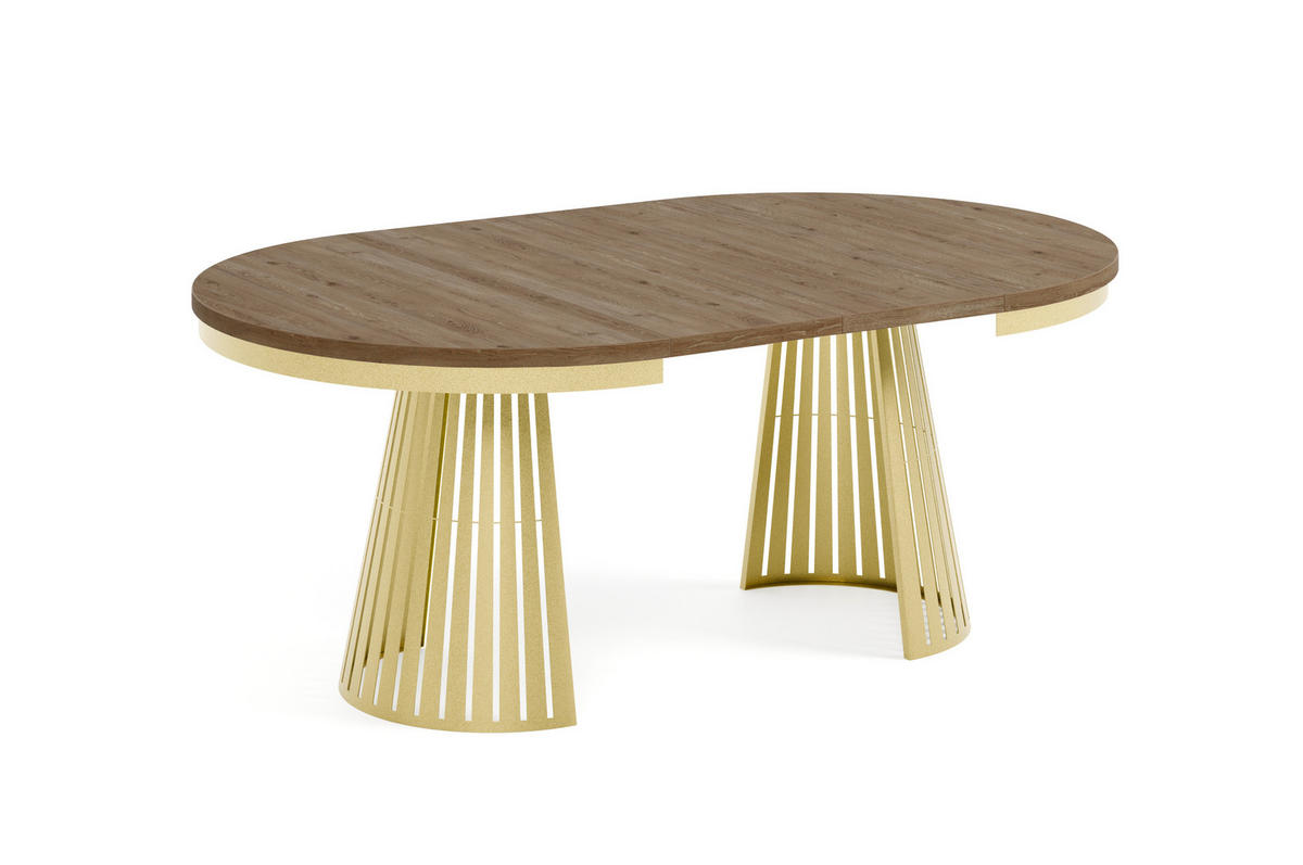 ESSTISCH Cone Bis - Alteiche/Goldfarben, Holzwerkstoff/Metall (120/120/76cm) - Meblini