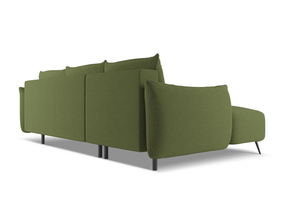 ECKSOFA mit Schlaffunktion Chenille Stoff Grün - Dunkelgrün/Schwarz, Textil/Metall (162/242cm) - Makamii