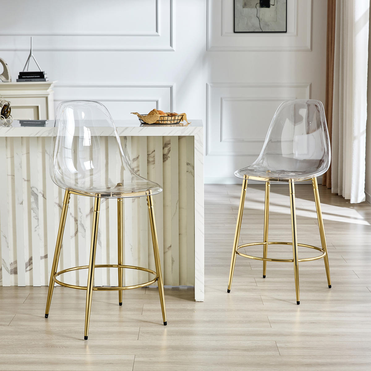 BARHOCKER 2er-Set 66 cm Transparent mit Metallgestell Gold - Goldfarben, Metall (48.5/102/48.5cm) - Meubliv