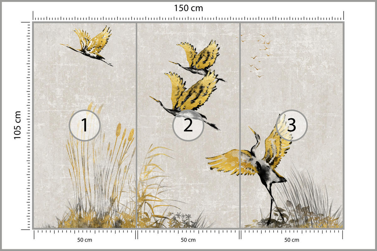FOTOTAPETE Vögel Pflanzen Beton Abstraktion 150x105 - Gelb/Beige, Papier (150/105cm) - Muralo