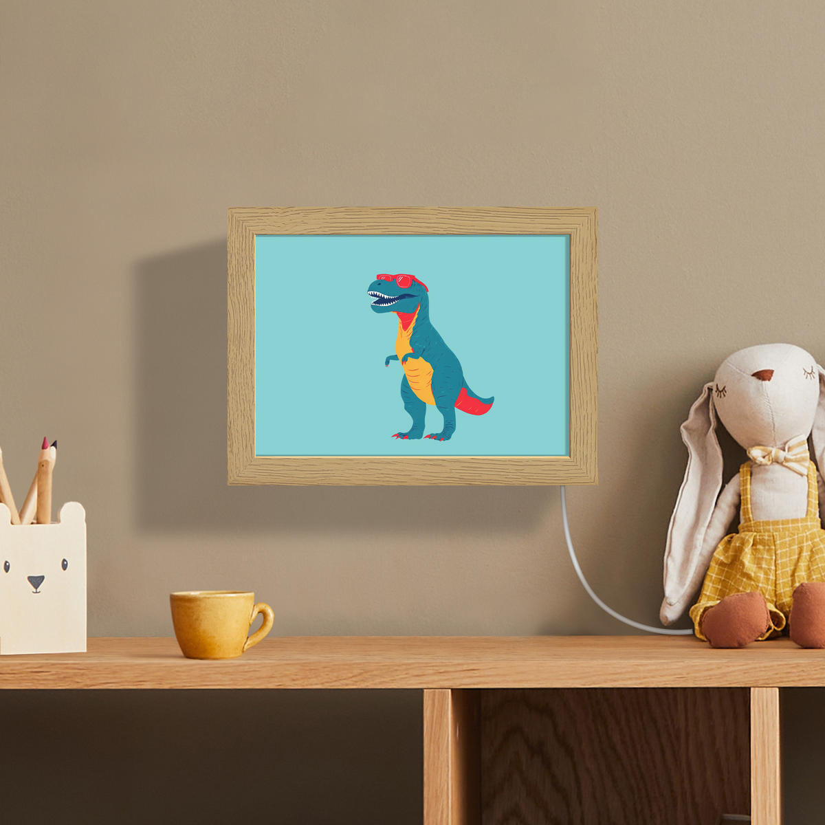 NÁSTĚNNÁ LAMPA Dinosaurus - Modrá - Sluneční brýle 20x15 cm - světle modrá, kompozitní dřevo (20/15/8cm) - OnlyWow