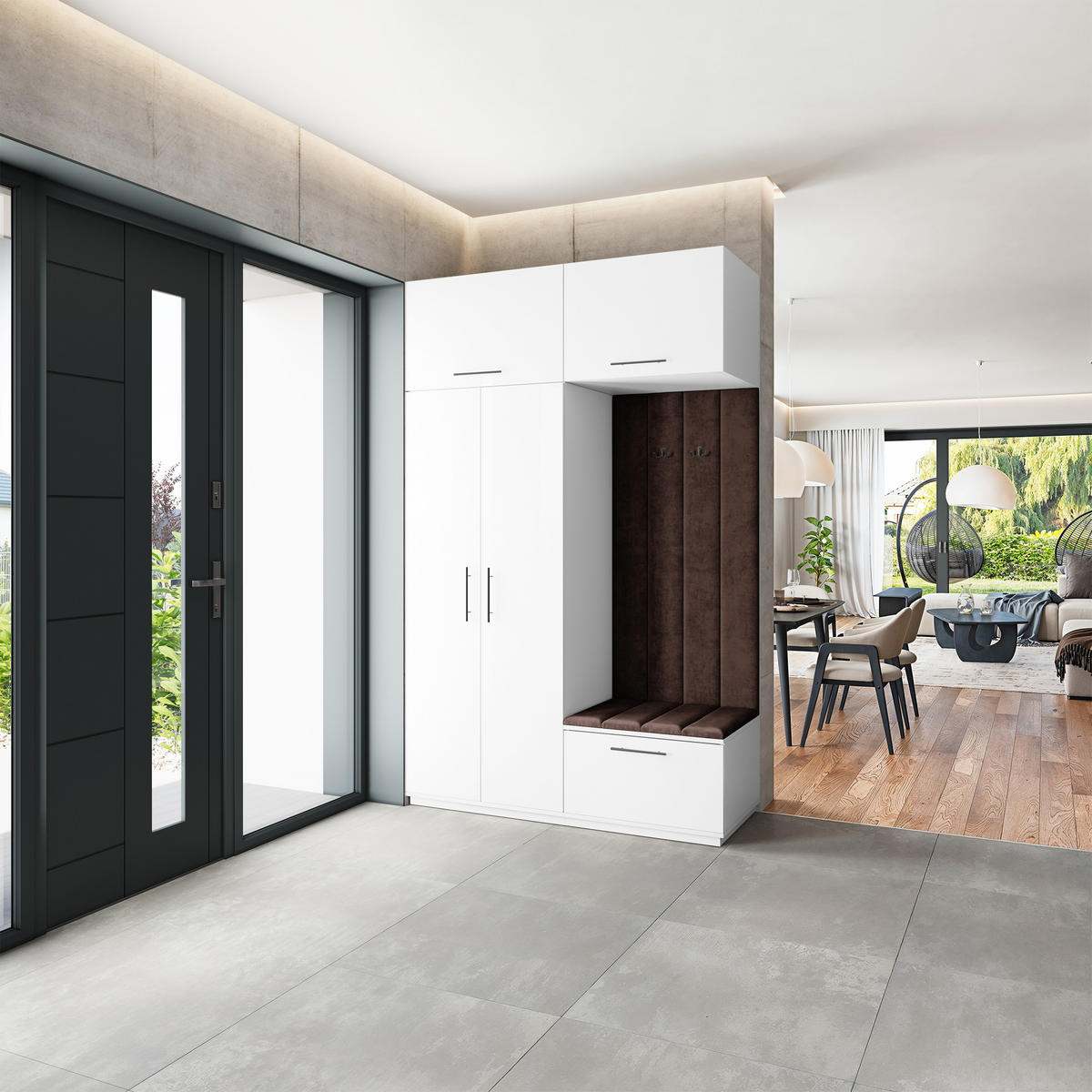 GARDEROBENSCHRANK REMA 150/240/60 cm Modern Garderobe-Set Weiß - Weiß/Braun, Holzwerkstoff (150/240/60cm) - MASSENO