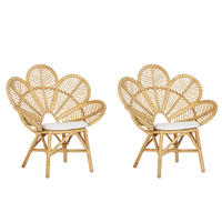 RATTANSTUHL 2er-Set natürlich Auflage beige Pfauform Florentine - Beige/Naturfarben, Naturmaterialien (95/107/68cm) - Beliani
