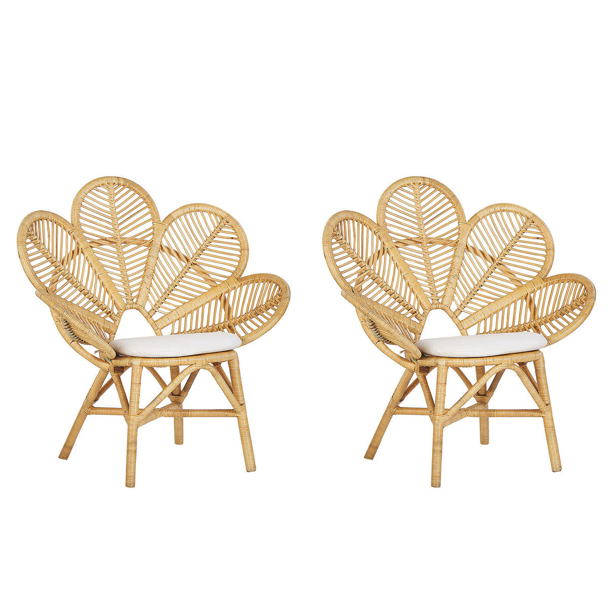 RATTANSTUHL 2er-Set natürlich Auflage beige Pfauform Florentine - Beige/Naturfarben, Naturmaterialien (95/107/68cm) - Beliani