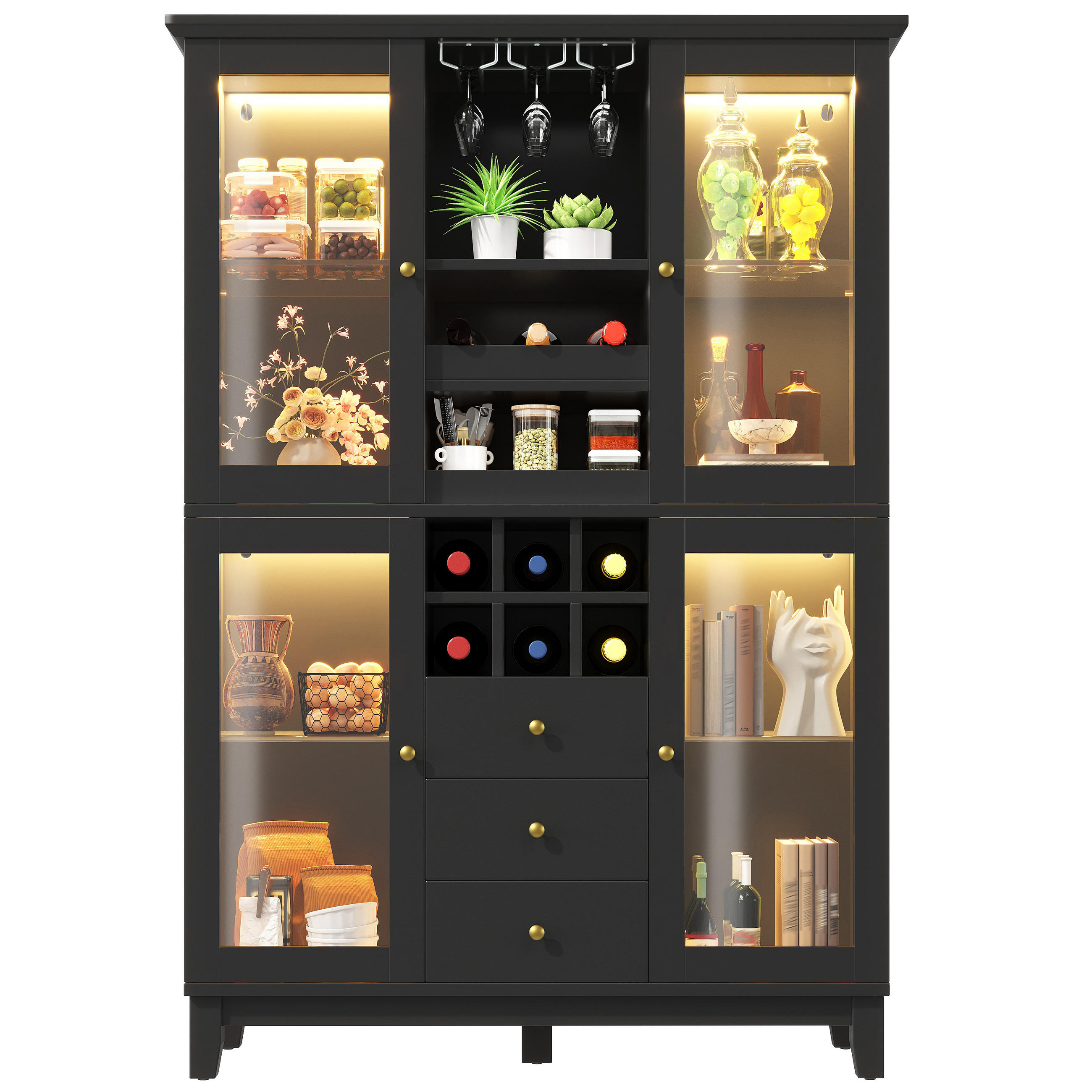 WEINSCHRANK LED App 180.5x120x40Cm Glas Flaschenhalter - Schwarz, Holzwerkstoff (120/180.5/40cm) - FLIEKS