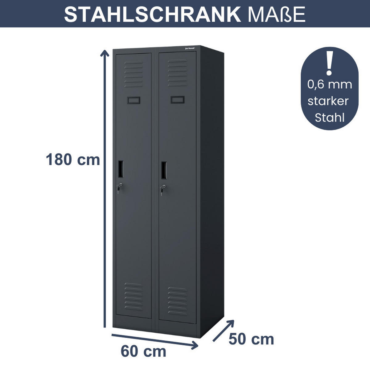 UMKLEIDESCHRANK Spind WIEN 2 Abteile 180x60x50cm Anthrazit - Anthrazit, Metall (60/180/50cm) - DELUKE