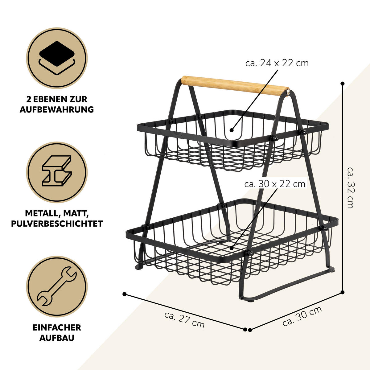 OBSTSCHALE, schwarz, Metall - Schwarz, Metall (32cm) - eluno