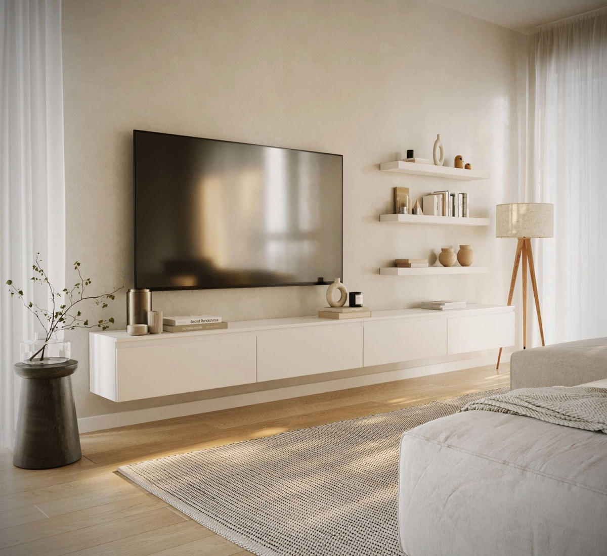 TV-LOWBOARD Bemmi hängend Weiß 300/30/30 cm - Weiß, Holzwerkstoff (300/28.4/31.8cm) - Selsey