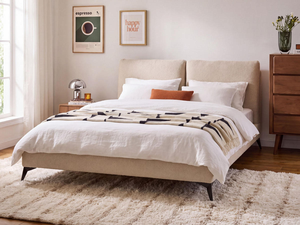 POLSTERBETT 160/200cm Helles Beige Melle - Beige, Textil (160/200cm) - Beliani
