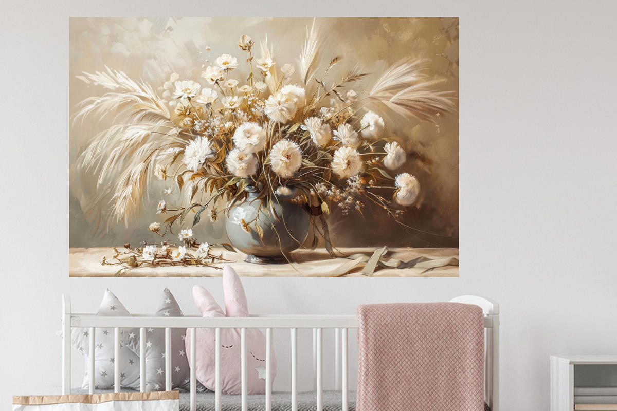 WANDTATTOO Blumen - Vase - Stilleben - Beige 120x80 cm - Creme, Kunststoff (120/80/0.1cm) - MuchoWow