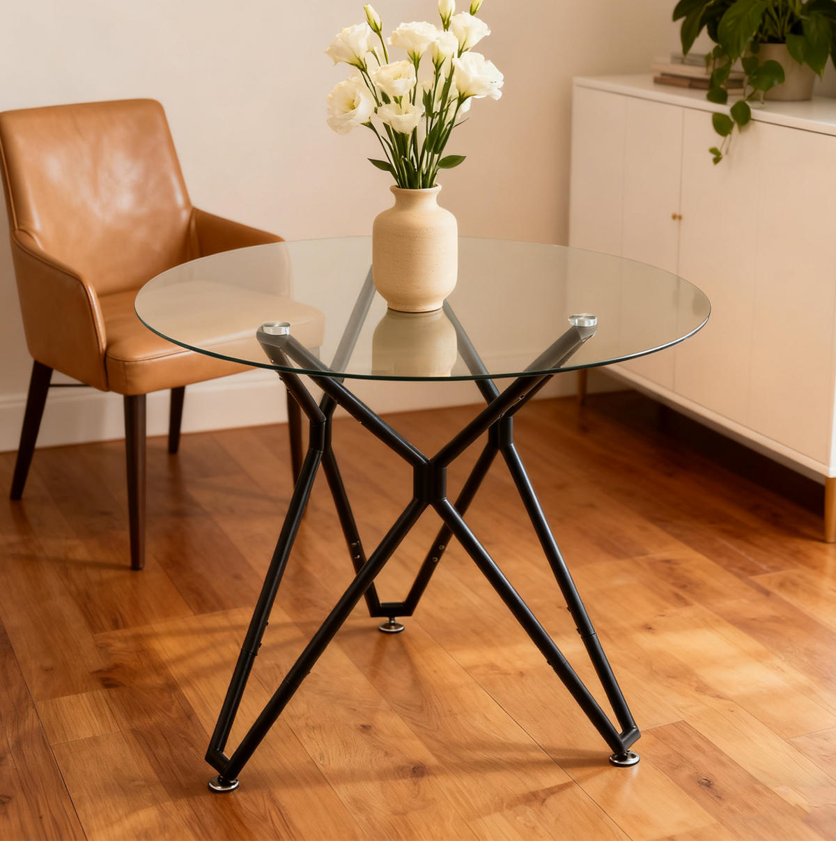 ESSTISCH 90/90/78 cm aus Glas und Metall in Schwarz, rund und platzsparend - Schwarz, Glas (90/90/78cm) - Flora Grace