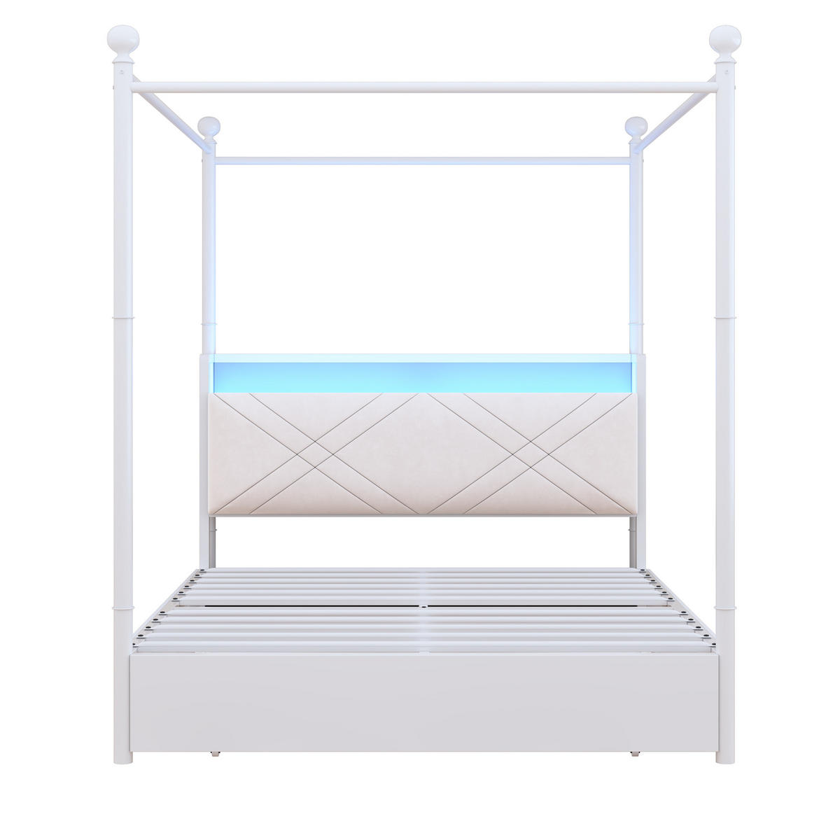 POLSTERBETT 90/190 cm Weiß mit LED-Beleuchtung, 2 Schubladen und USB-/Typ-C - Weiß, Holz (90/190cm) - Oxeza