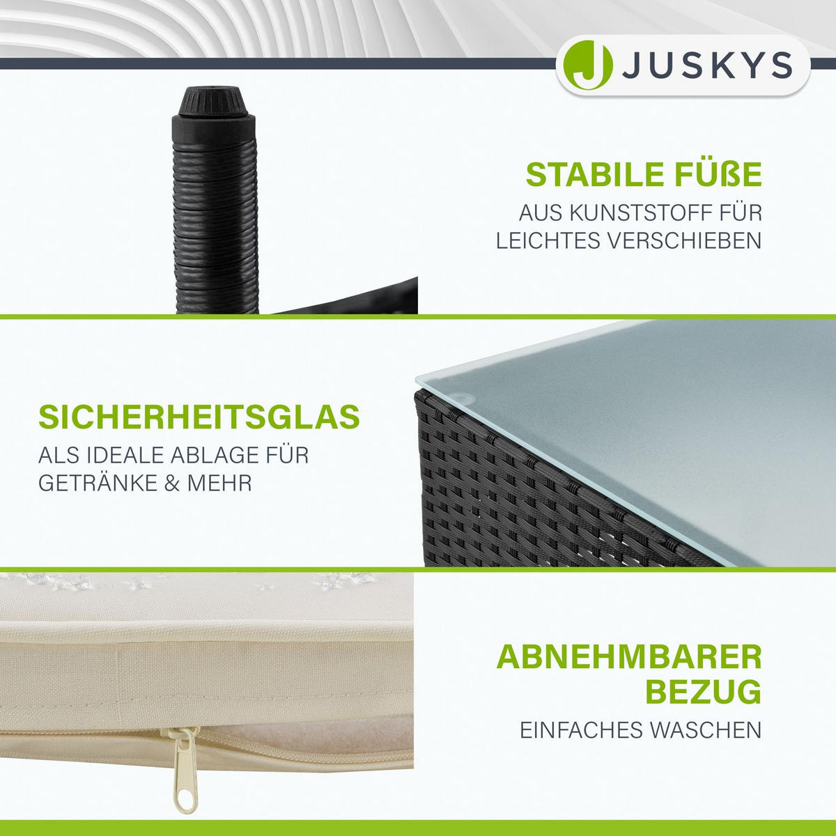 GARTENSET Fort Myers schwarz / cremeweiß - Creme/Schwarz, Kunststoff/Metall - Juskys