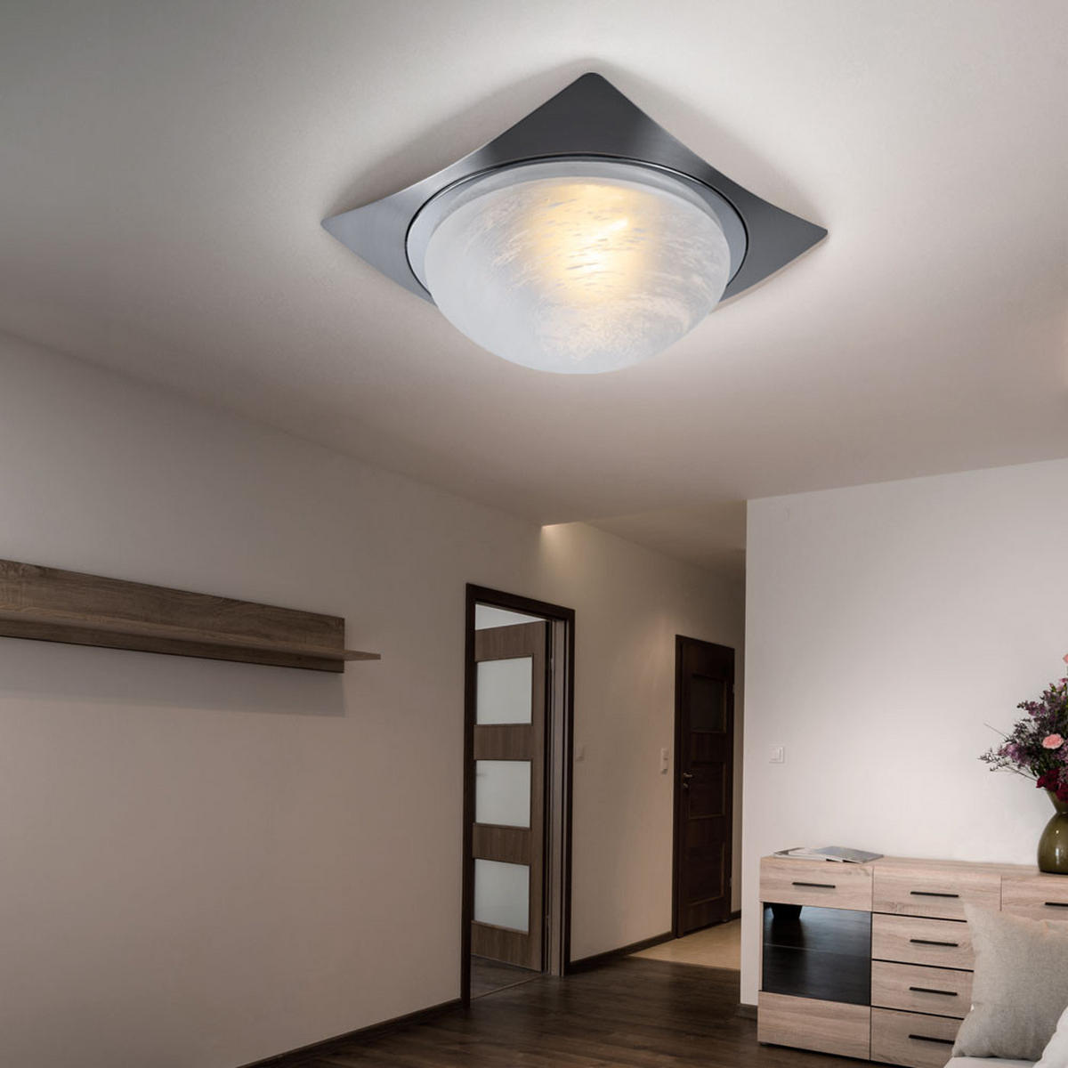 DECKENLEUCHTE Alabaster Schwarz gebürstet - Schwarz, Metall (26/26/26cm) - Esto