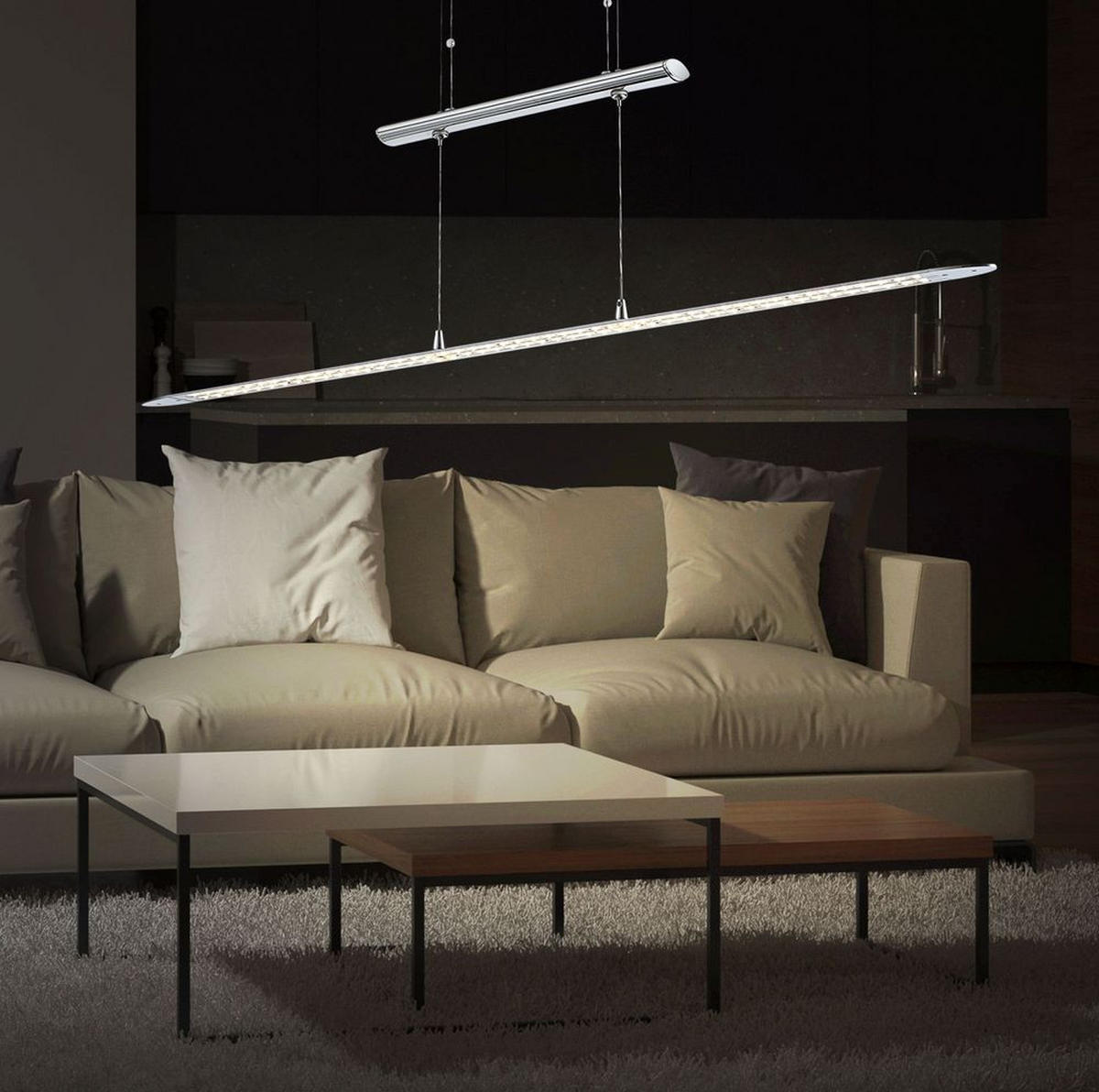 LED HÄNGELEUCHTE Chrom Silber höhenverstellbar - Silberfarben, Metall (92.5/7/150cm) - Globo Lighting