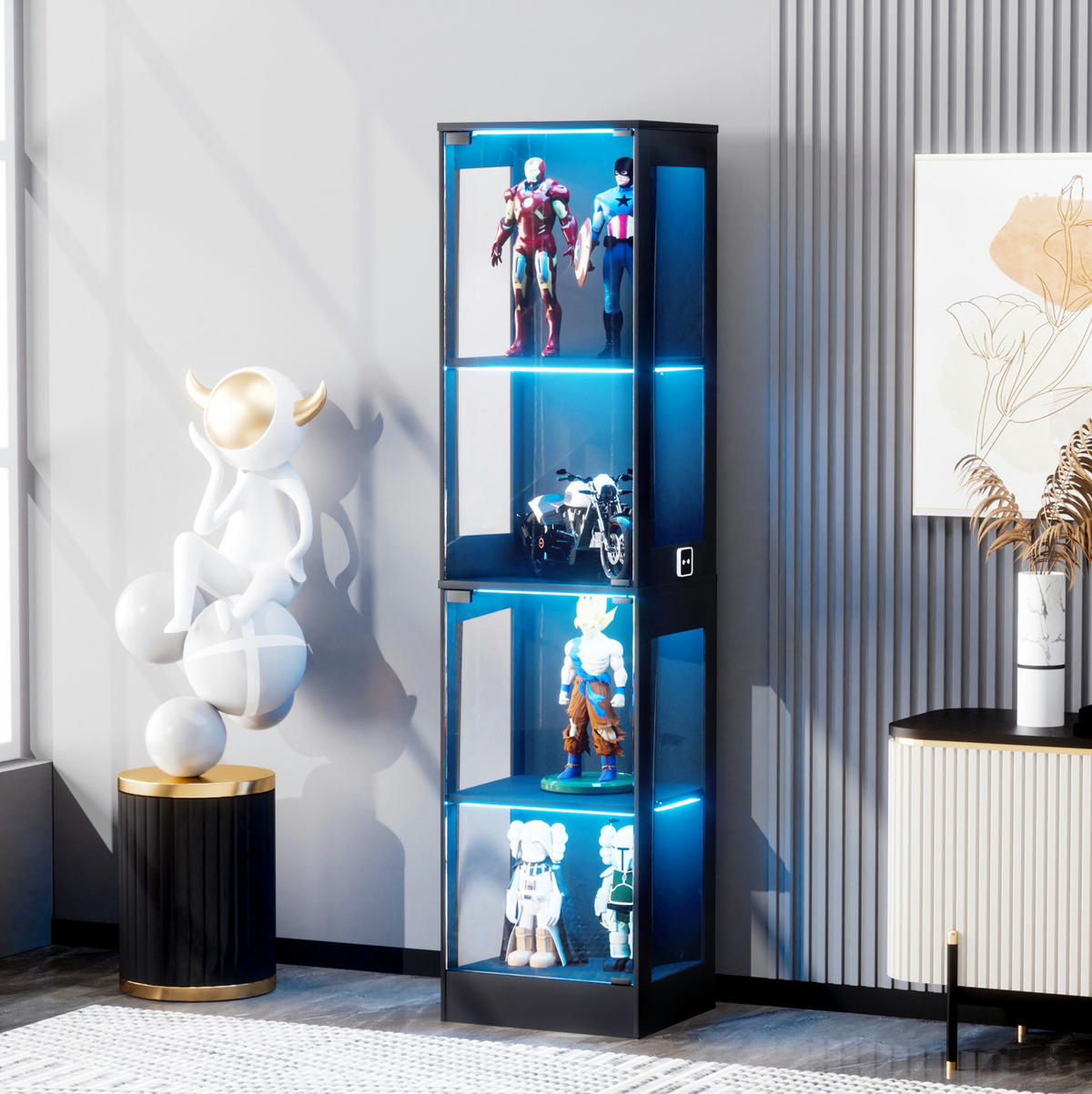 VITRINE mit LED-Beleuchtung 40 x 35 x 165 cm Acacia Wood - Schwarz, Holzwerkstoff (35/165/40cm) - Beauniv
