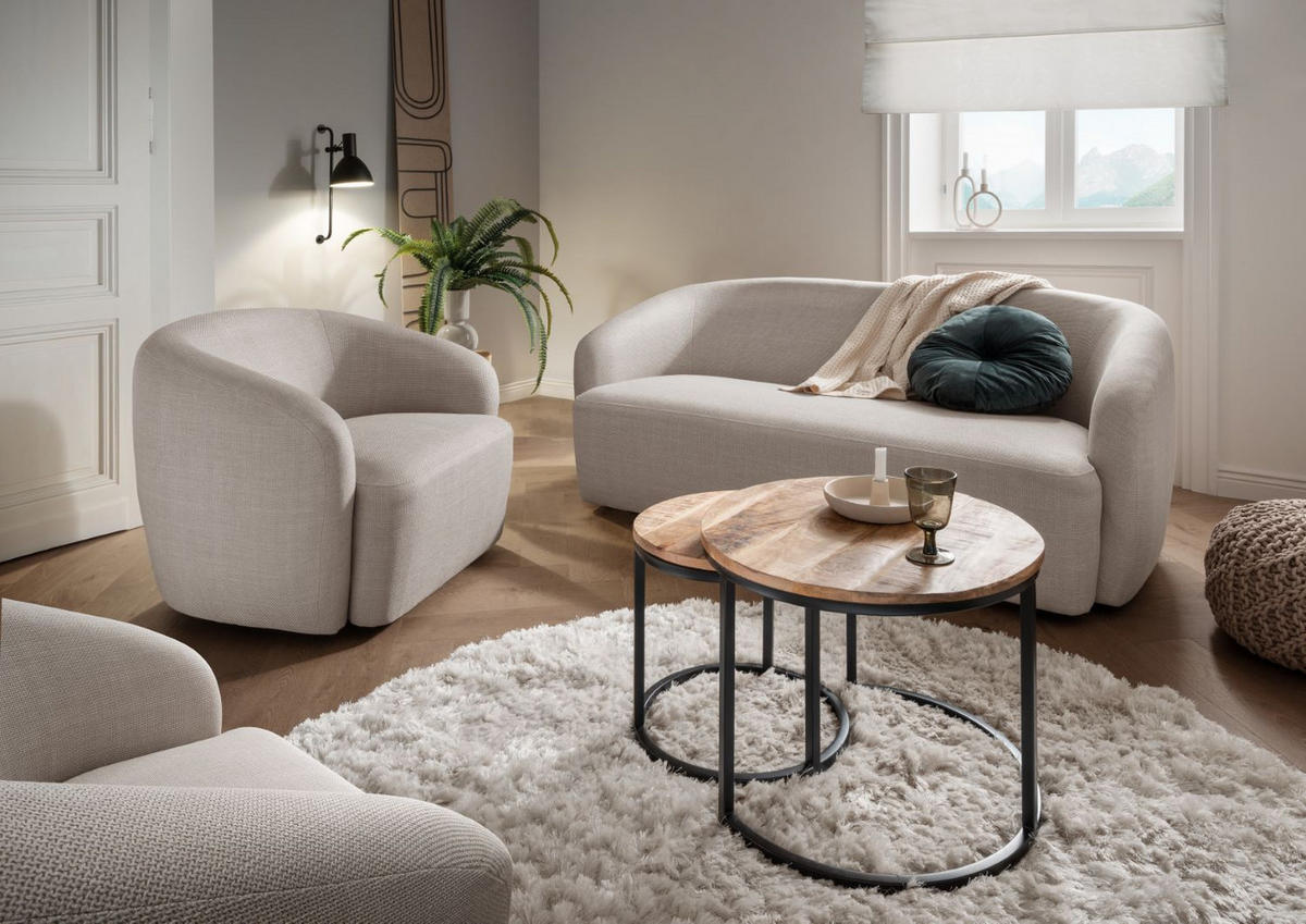 COUCHTISCH Fermo - 2er Set - Mangoholz natur - Schwarz/Braun, Holz/Metall (58/58/45cm) - bene living