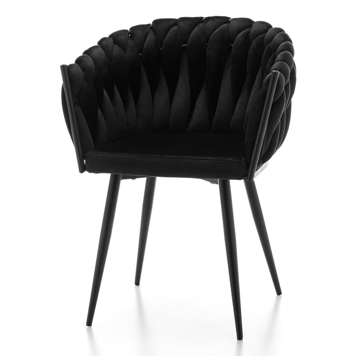 STUHL LATINA gepolstert mit Steppung - schwarz - Samt Velours - Schwarz, Textil/Metall (60/83/55cm) - NEW HOME