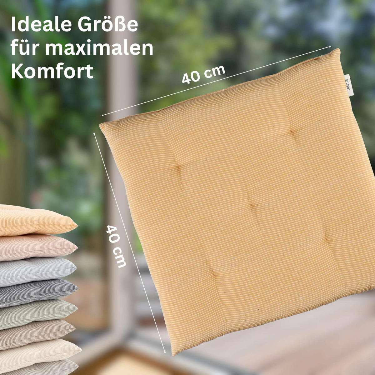 SITZKISSEN 2er Set Needlestripe gelb - 40x40 cm - Gelb, Textil (40/40/3cm) - Esprit
