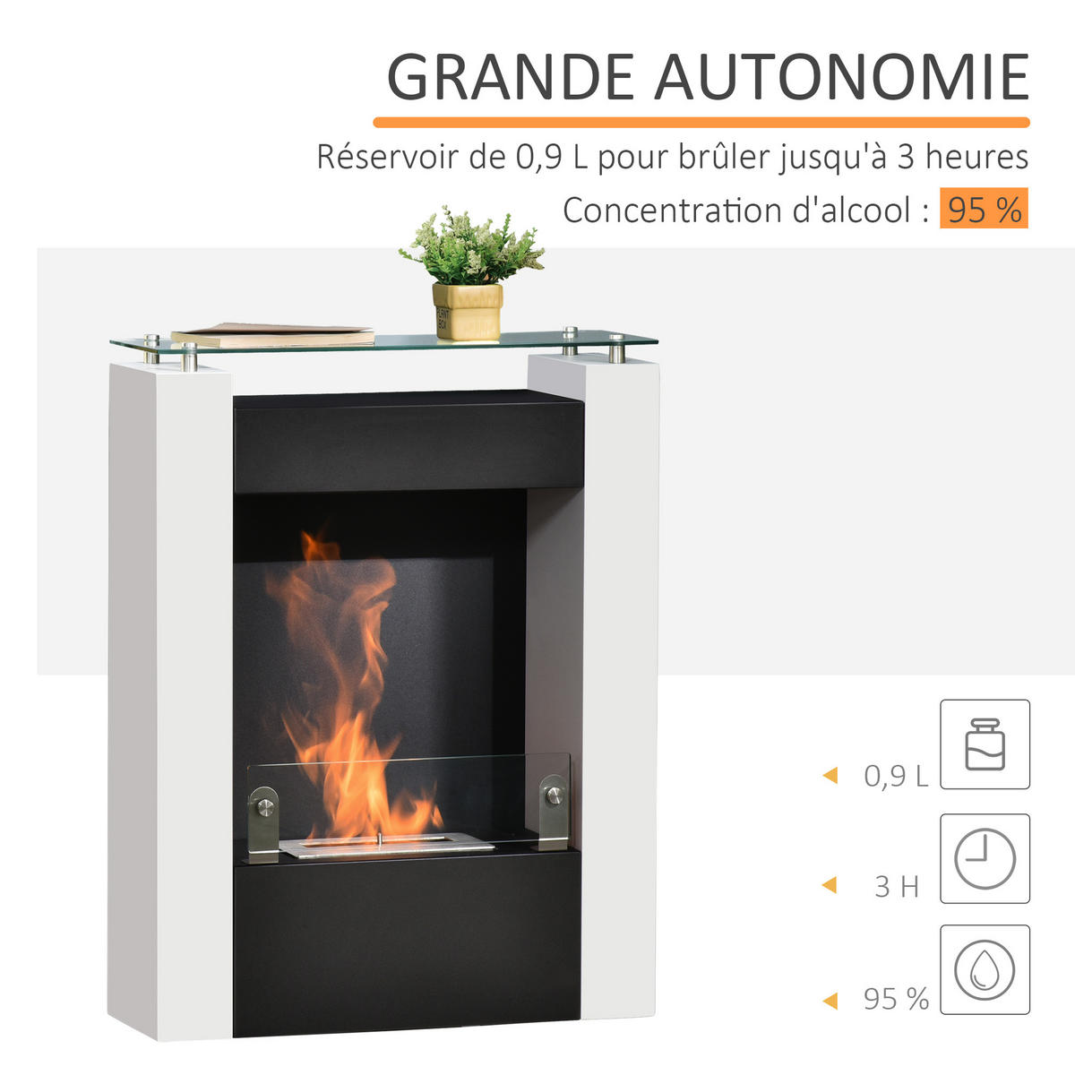ETHANOLKAMIN DE-17011 0,9 L Brenner mit Glasablage Weiß - Weiß, Metall (60/79/20cm) - ComfortXL