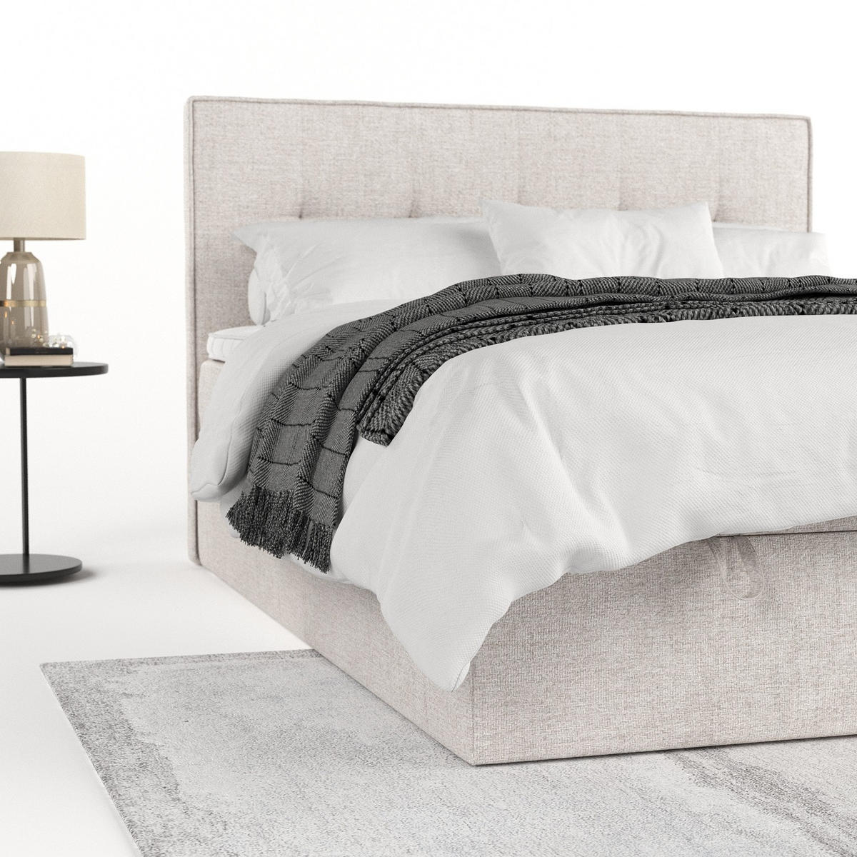 BOXBETT Tivra 200/200 cm Hellbeige im Neve Stoff - Sandfarben/Schwarz, Holz/Holzwerkstoff (200/200cm) - AltaBeds