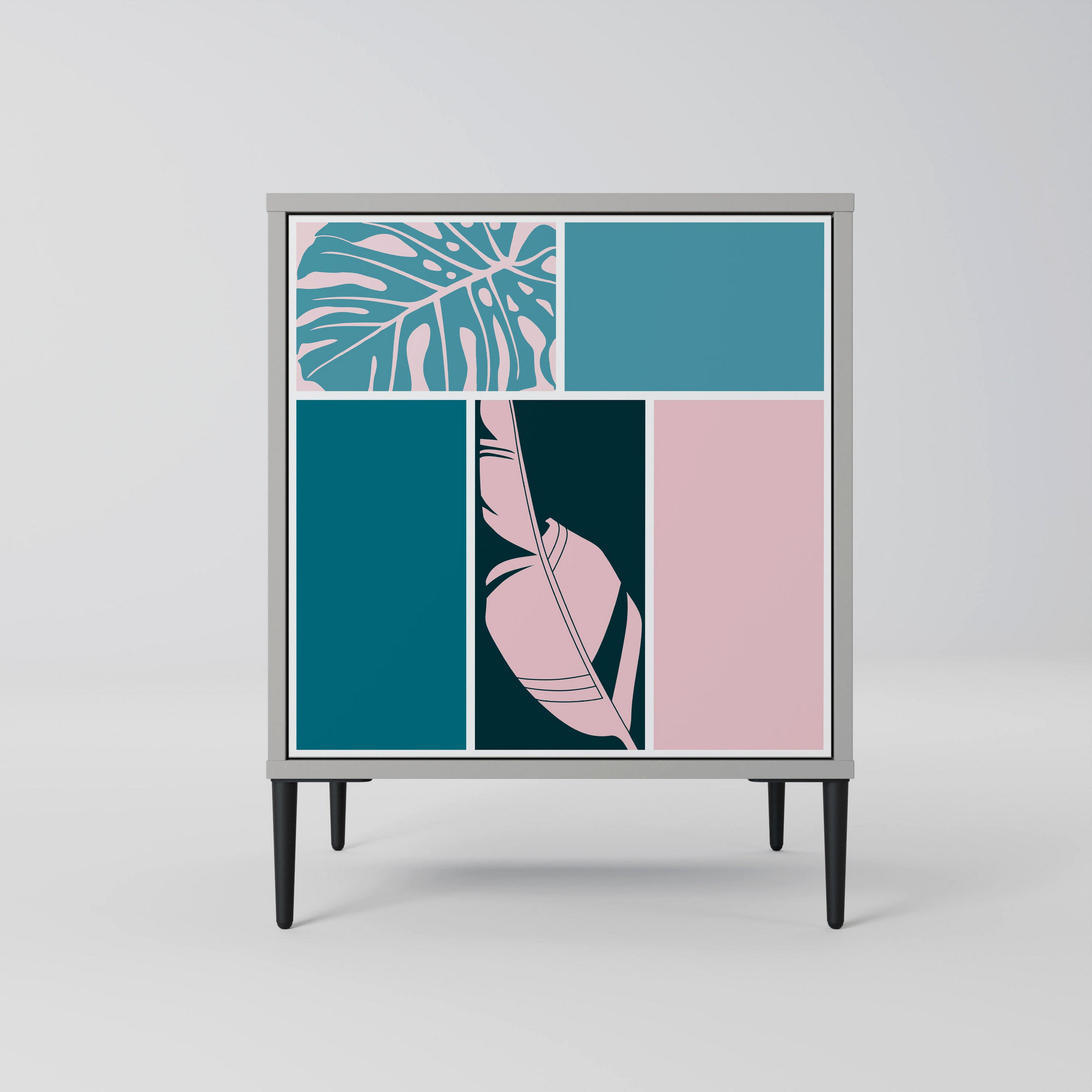 SIDEBOARD COMBINATION OF SHAPES, Grau, 57,5x42x72,5 cm, Schwarze Metallfüße - Multicolor/Schwarz, Holzwerkstoff/Metall (57.5/72.5/42cm) - SpaceRebels