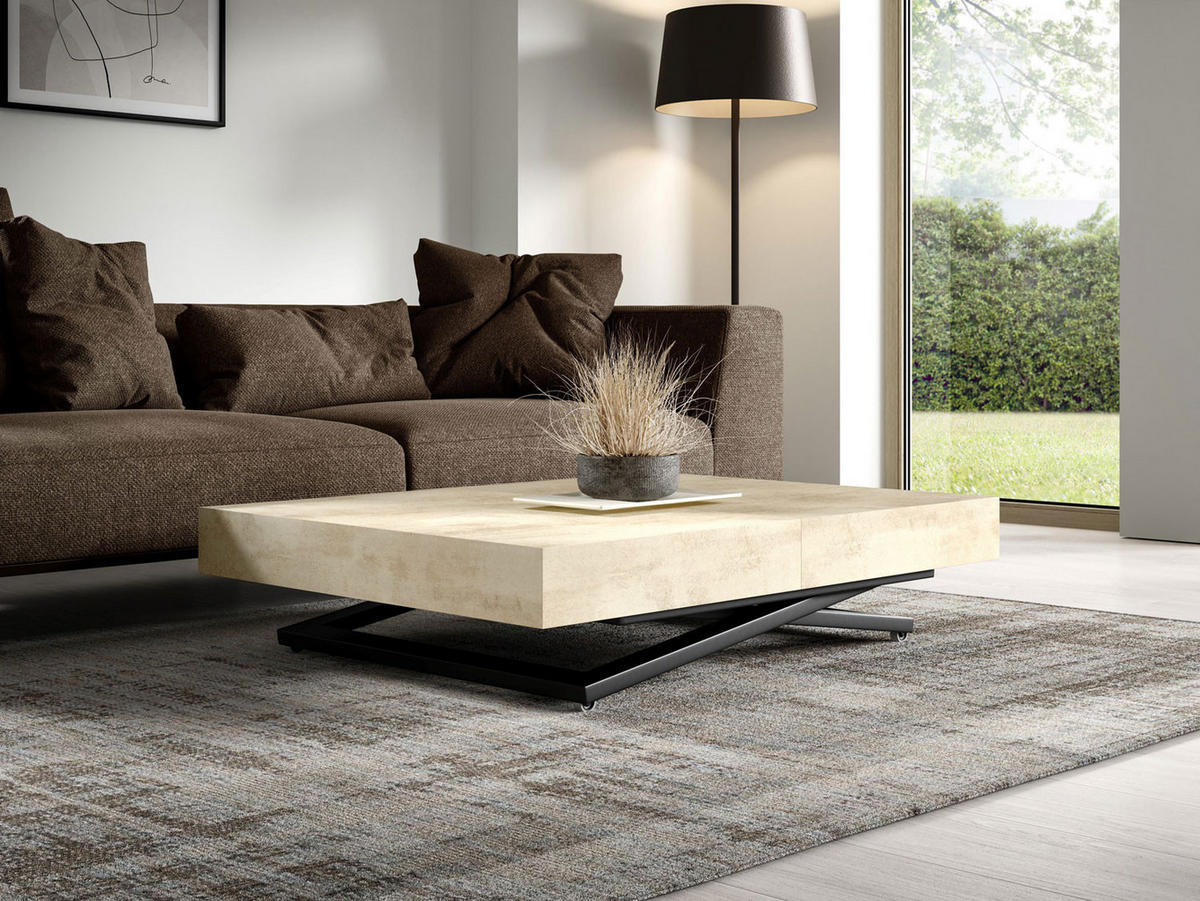 COUCH-/ESSTISCH Sanna U Chromix weiß 120 - 200 / 80 / 27 - 80cm - Ecru/Schwarz, Holz/Holzwerkstoff (80/120/27cm) - Feldmann-Wohnen