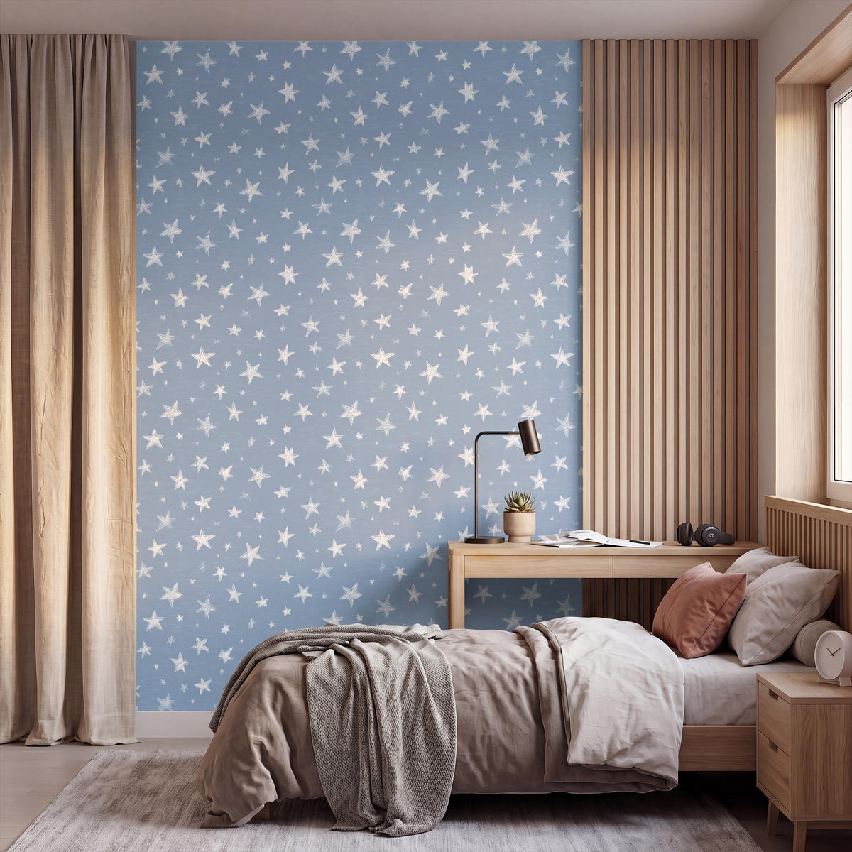 KINDERTAPETE - Sterne - Muster - Blau - 160x240 cm - Hellblau, Papier (160/240cm) - OnlyWow