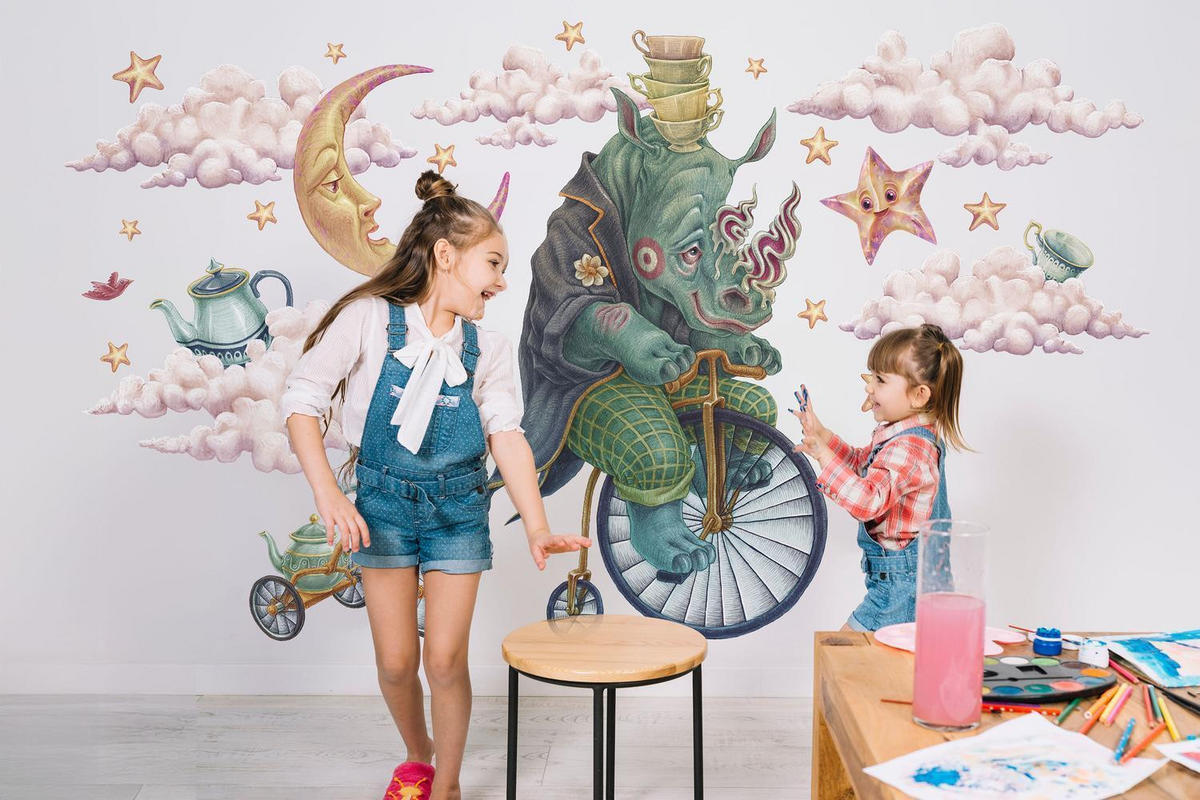 WANDAUFKLEBER 130x174cm - Märchentiere - Multicolor, Kunststoff (130/174/0.1cm) - Wallfluent