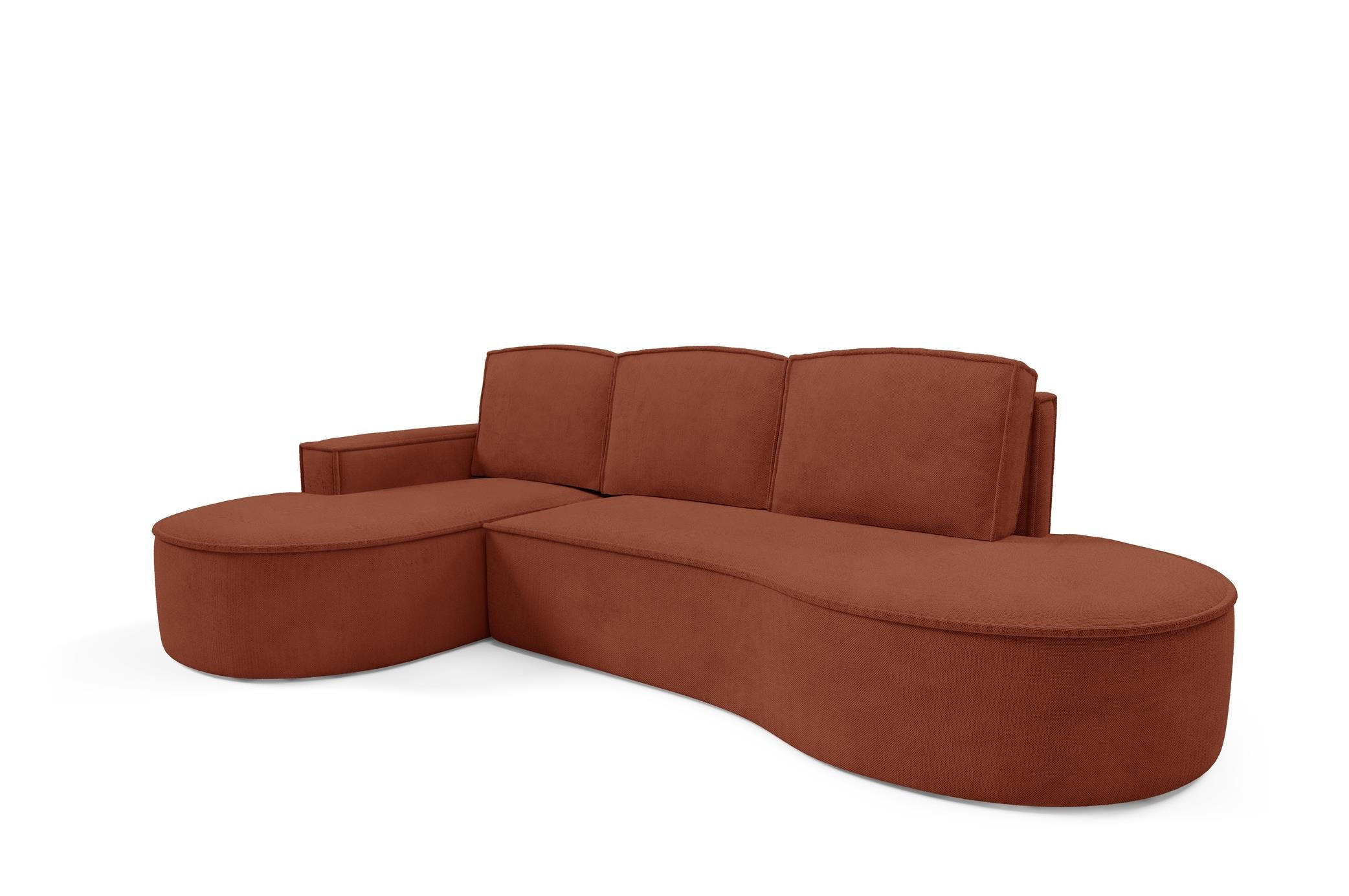 ECKSOFA Flow Rot, mit Schlaffunktion und Kissen in Curio Stoff, linke seite - Rot, Holzwerkstoff/Textil (277/157cm) - Bettso