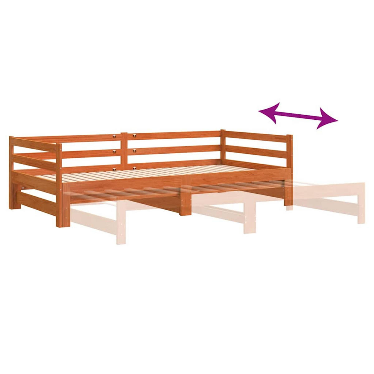 TAGESBETT Ausziehbar Wachsbraun 90/200 Cm Massivholz Kiefer - Braun, Holz (90/200cm) - vidaXL