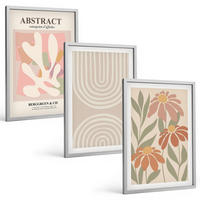 BILDER SET 3er Set - 40x60 cm Silberner Rahmen - Abstrakte Pflanzenformen - Silberfarben, Kunststoff (40/60cm) - TULUP
