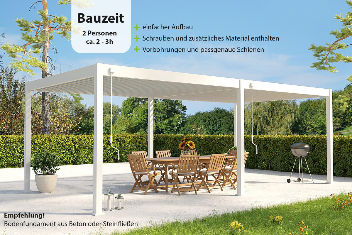 PERGOLA Deluxe Pavillon Terrassenüberdachung Aluminium 3,6 x 7,2 m weiß - Weiß, Metall (360/255/720cm) - WEIDE