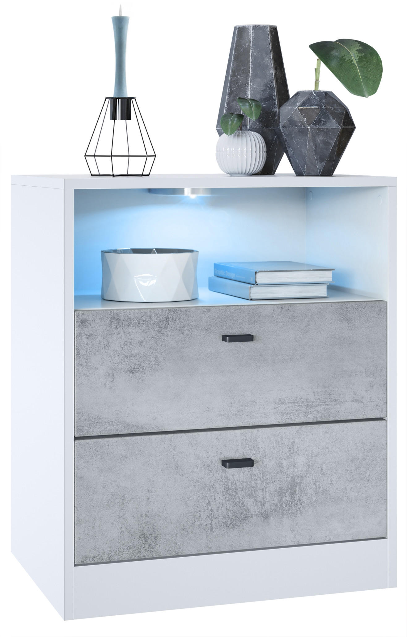 KOMMODE Pino Fronten in Beton Oxid Optik - Hellgrau, Holzwerkstoff (56/67.5/36cm) - Vladon