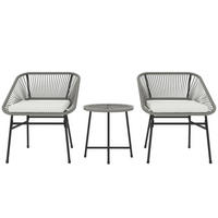 POLYRATTAN GARTENMÖBEL SET 3-tlg. Dunkelgrau für 2 Personen mit 2 Stühlen & Beistelltisch - Grau, Metall - ComfortXL
