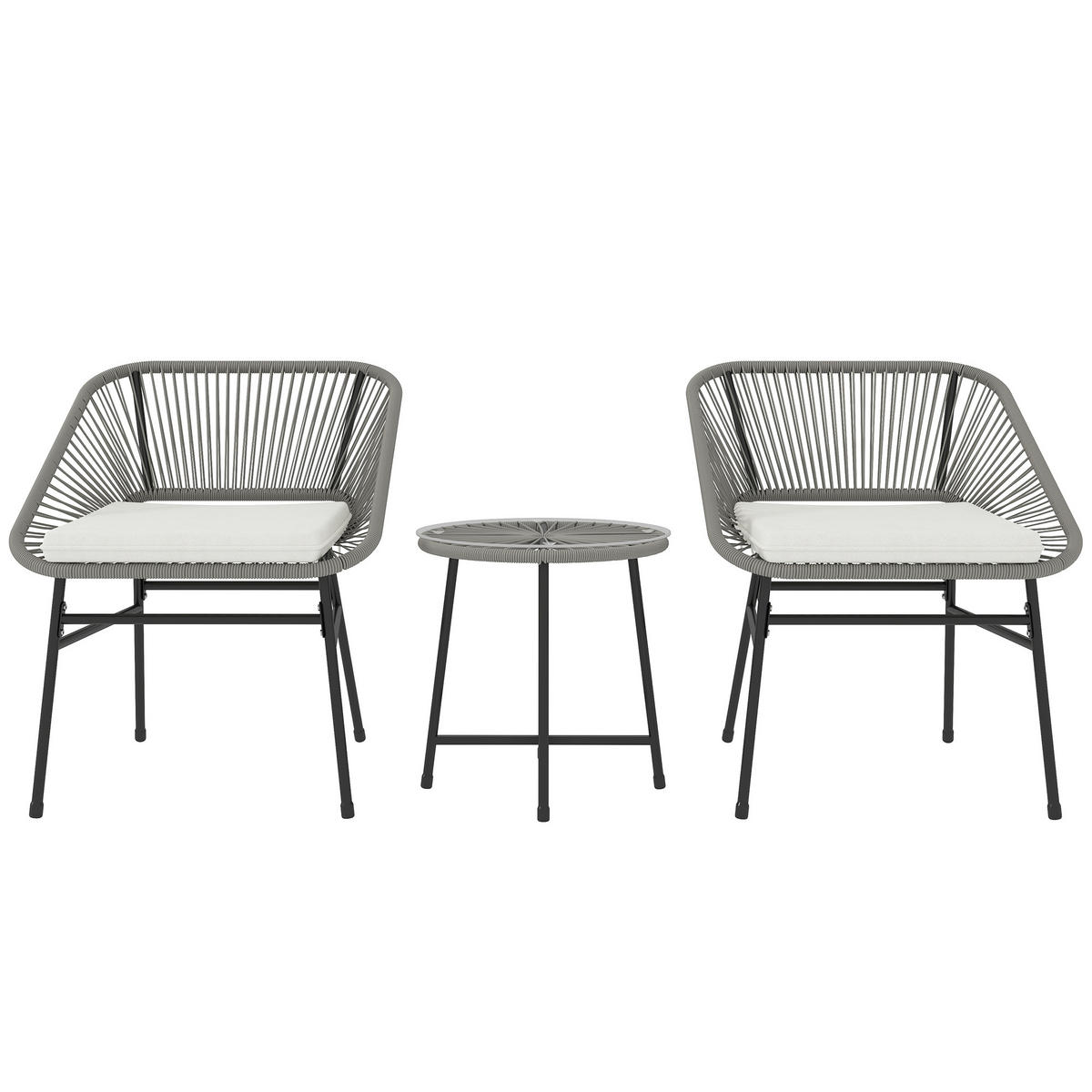 POLYRATTAN GARTENMÖBEL SET 3-tlg. Dunkelgrau für 2 Personen mit 2 Stühlen & Beistelltisch - Grau, Metall - ComfortXL