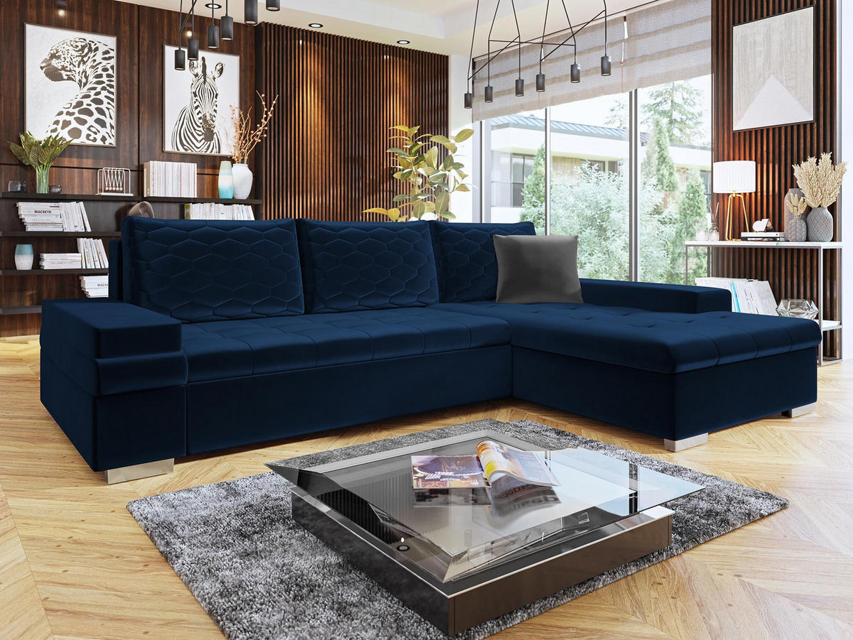 ECKSOFA Bangkok Mini Premium - Silberfarben/Dunkelblau, Holz/Textil (274/182cm) - MIRJAN24
