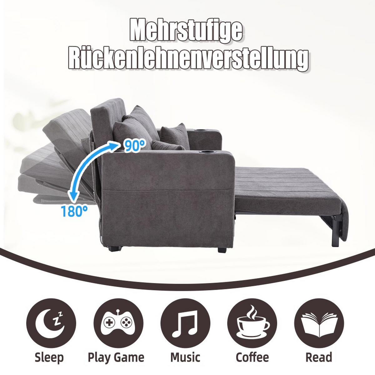 SCHLAFSOFA Zweisitzer mit Schlaffunktion,ausziehbar,Chenille,Grau - Grau, Textil (73/83/139cm) - LVHOM