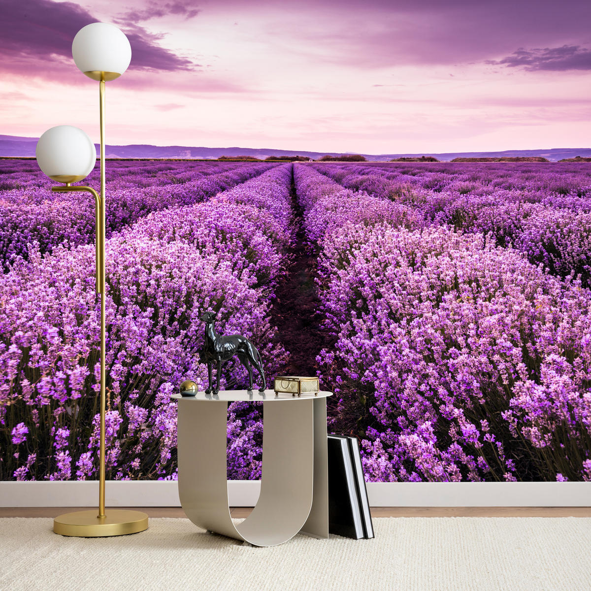 FOTOTAPETE für Schlafzimmer Lila Lavendel Wiese Harmonisch Romantisch 350x256 - Violett/Lila, Papier (350/256cm) - Muralo