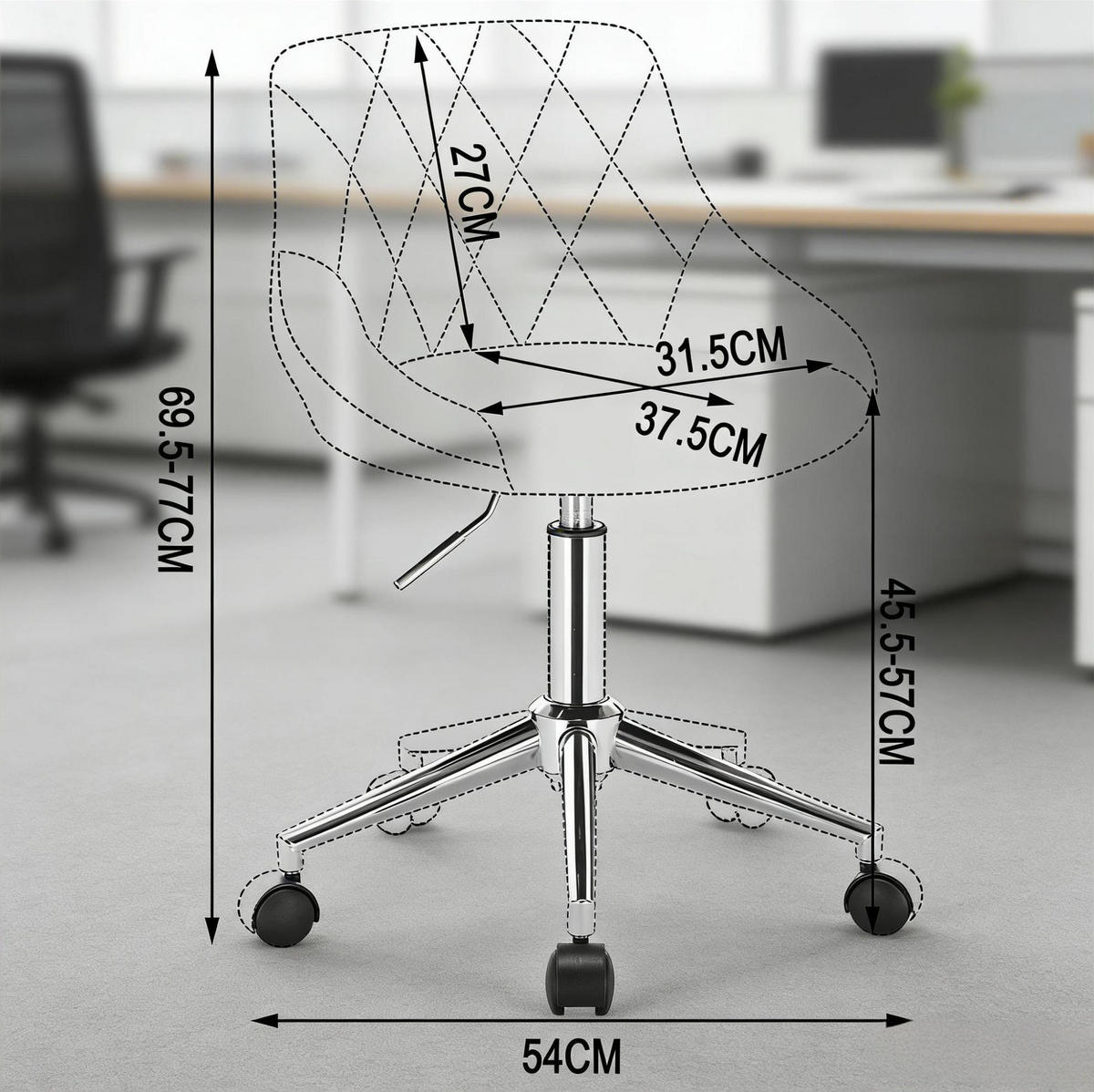 BÜROSTUHL höhenverstellbar mit Rollen Samt Dunkelgrau - Dunkelgrau, Metall (37.5/77/31.5cm) - Meubliv