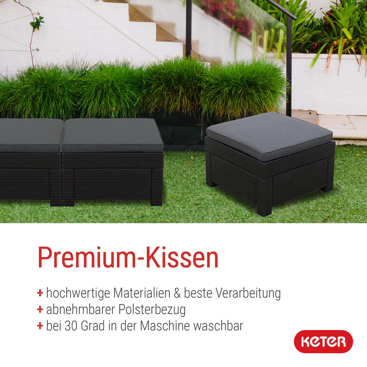 HOCKER Provence anthrazit mit Kissen in grau - Schwarz, Kunststoff (60/250/60cm) - Keter