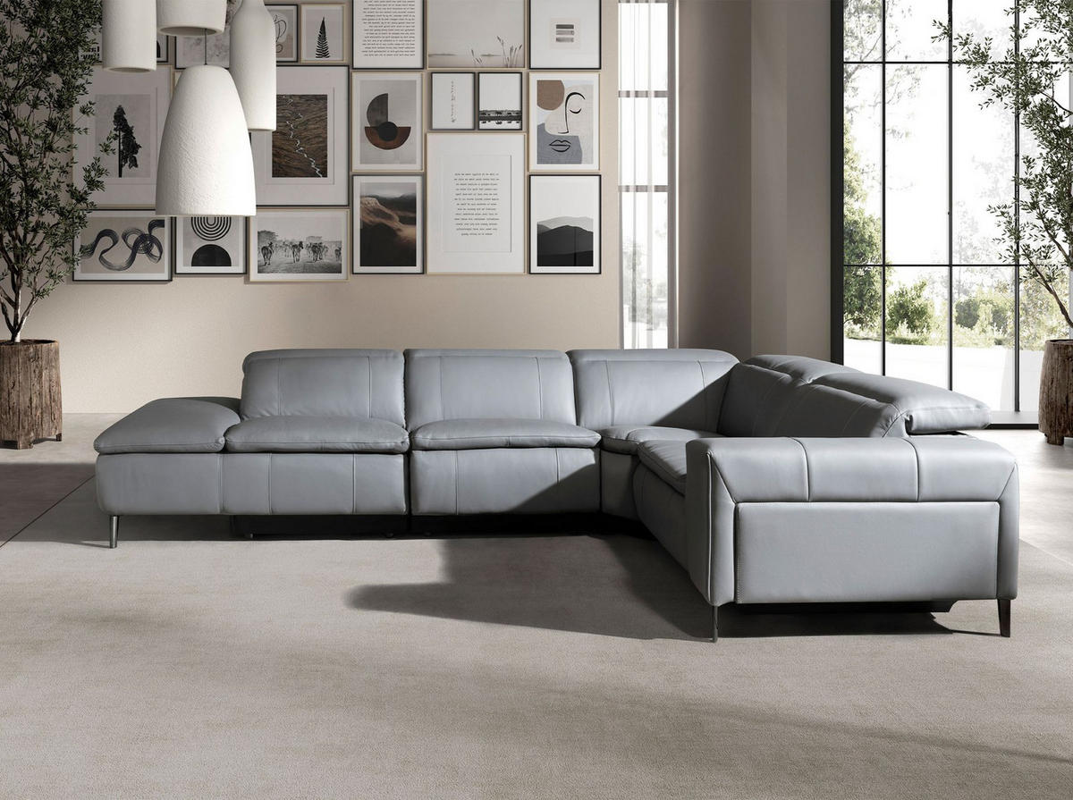 ECKSOFA Ecke Grau Geschwärzter Stahl 330/224/100 cm - Grau, Leder (330/224cm) - ANGEL CERDA