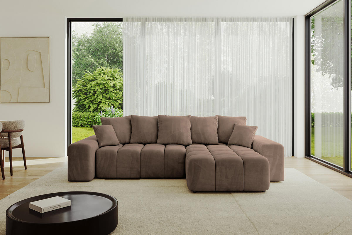 ECKSOFA Ottomane rechts ENIL-L 297x189x68 Braun Velours - Braun, Holzwerkstoff/Kunststoff (189/297cm) - ALTDECOR
