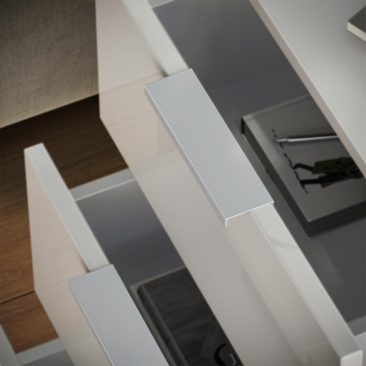 NACHTTISCH Fino Weiß Hochglanz 37.6 x 61.8 cm mit 3 Schubladen - Weiß Hochglanz, Holzwerkstoff (37.6/61.8/35cm) - Vicco