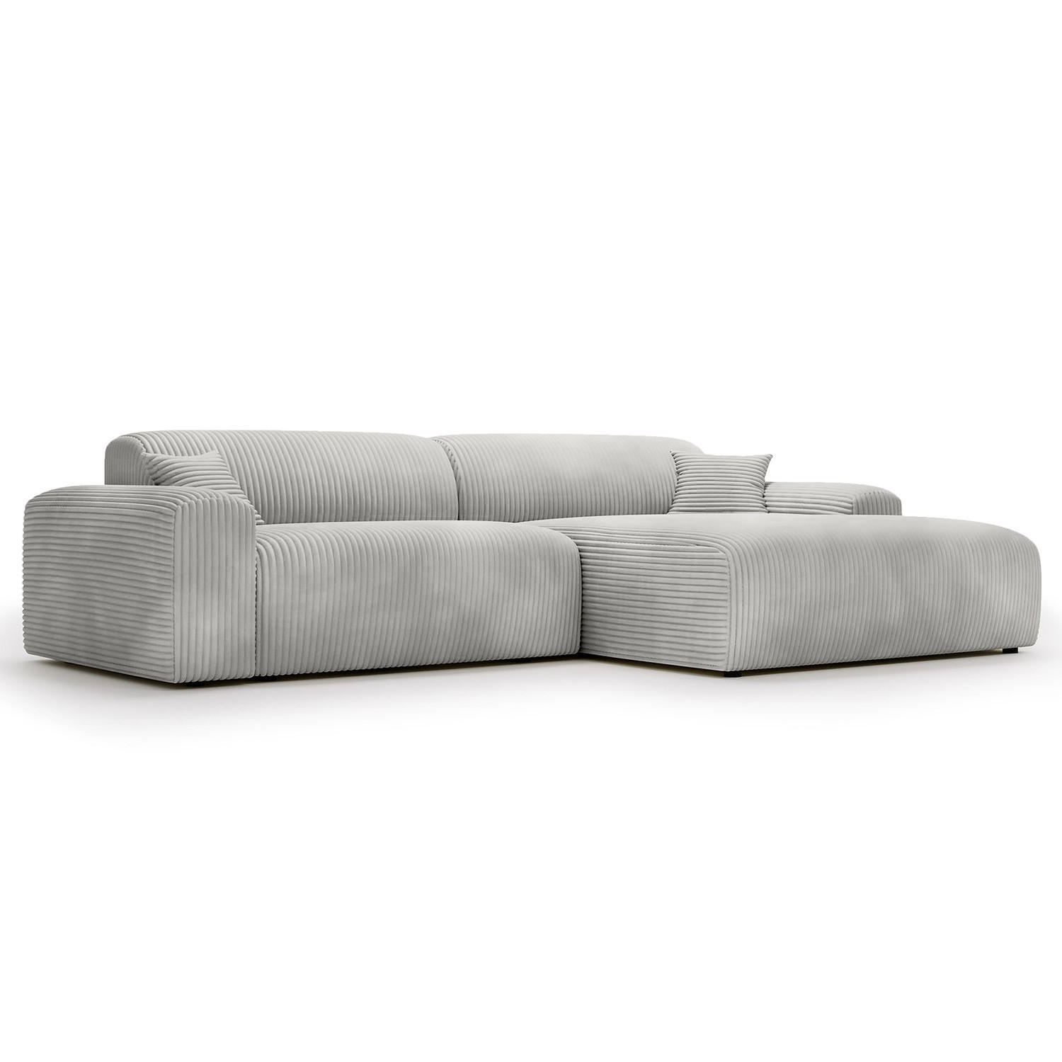 ECKSOFA mit Longchair - Cord - Silberfarben/Schwarz, Kunststoff/Textil (284/178cm) - home24