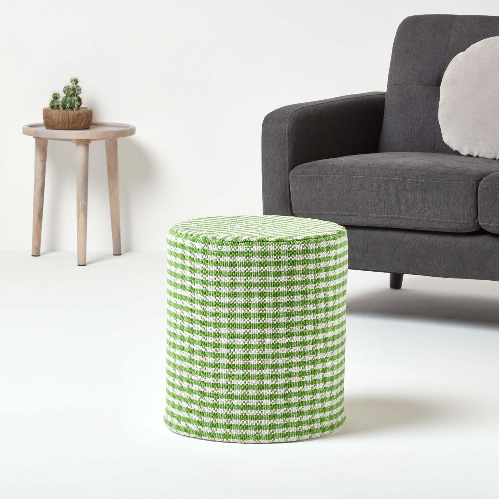 SITZPOUF Vichy-Karo grün, Hocker rund 40/40/42 cm - Grün, Textil (40/42/40cm) - Homescapes