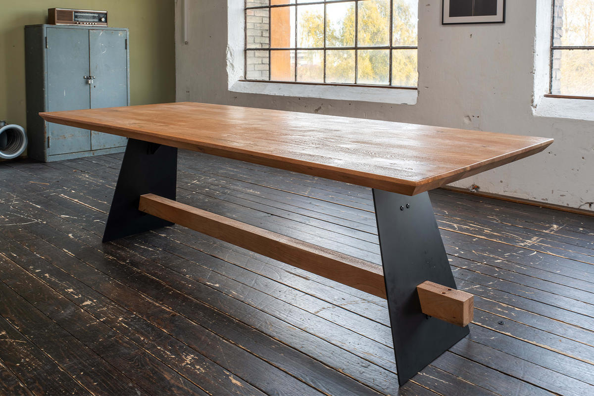 ESSTISCH MIT SCHWEIZER KANTE ARBORIO Braun Akazie - Schwarz/Braun, Holz/Metall (300/100/78cm) - KAWOLA