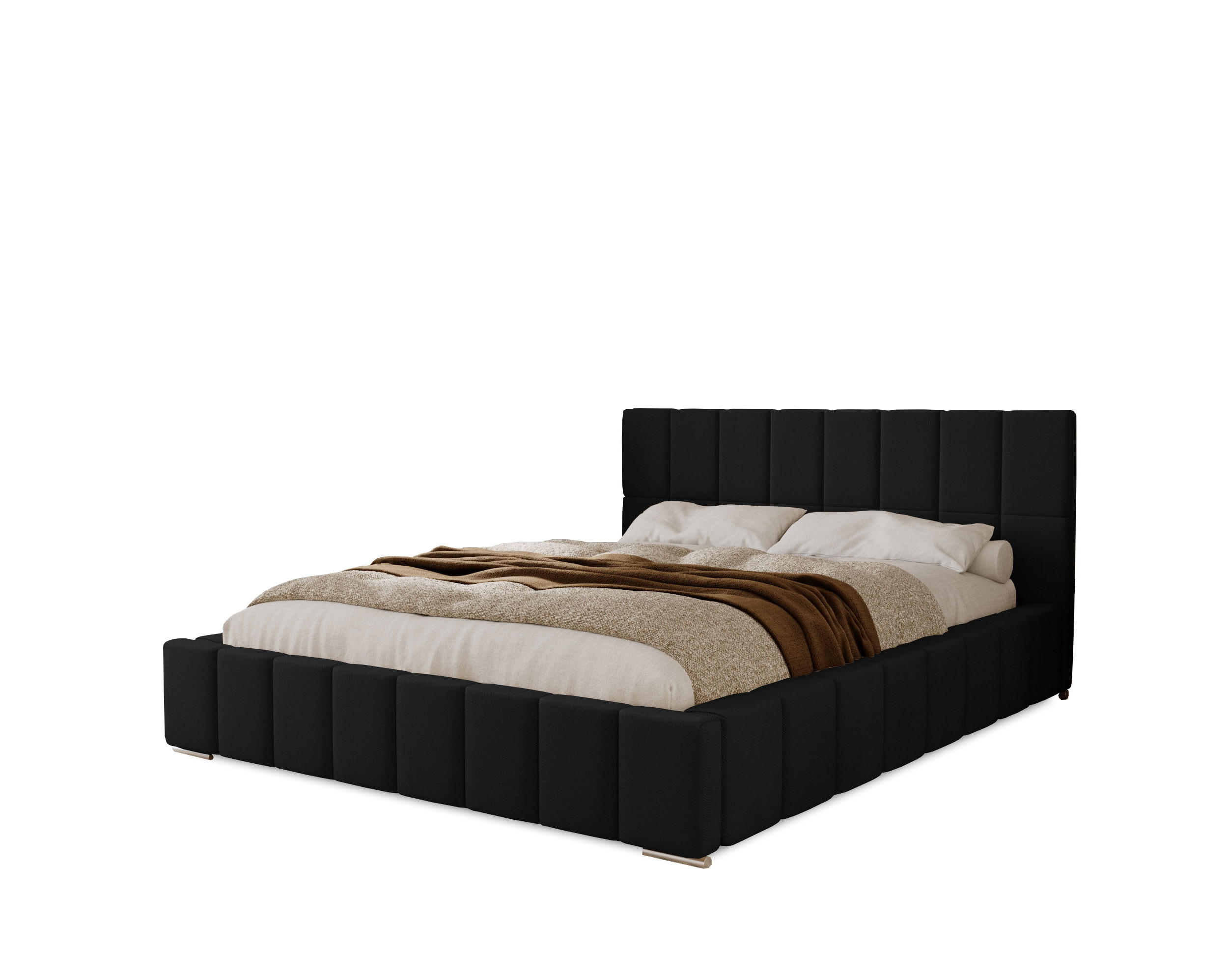 POLSTERBETT Alma 180x200 cm, Doppelbett mit Bettkasten und Lattenrost aus Holz, Velourstoff: Schwarz - Schwarz, Holz/Textil (180/200cm) - Marpur
